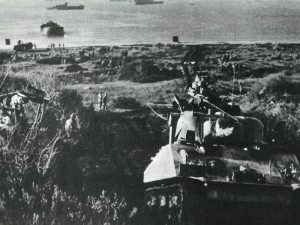Sherman tank after landing at Anzio