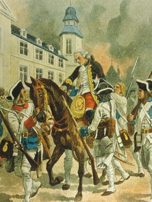 A wounded Montcalm being led into Quebec