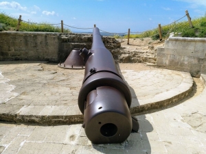 Turkish gun emplacement overlooking V Beach.