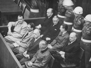 Defendants in the dock at the Nuremberg trials