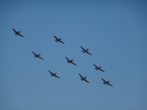 Spitfires in formation at Duxford