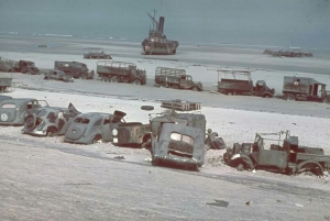 Abandoned vehicles on the beach