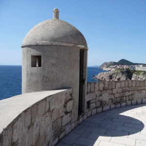 Old town walls in Dubrovnik, View over Adriatic